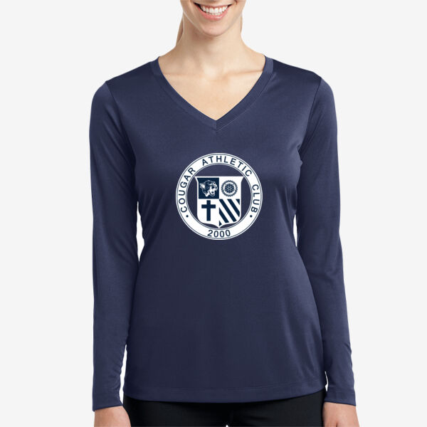 St. Catherine Boosters Ladies Long Sleeve PosiCharge Competitor V Neck Tee Thumbnail